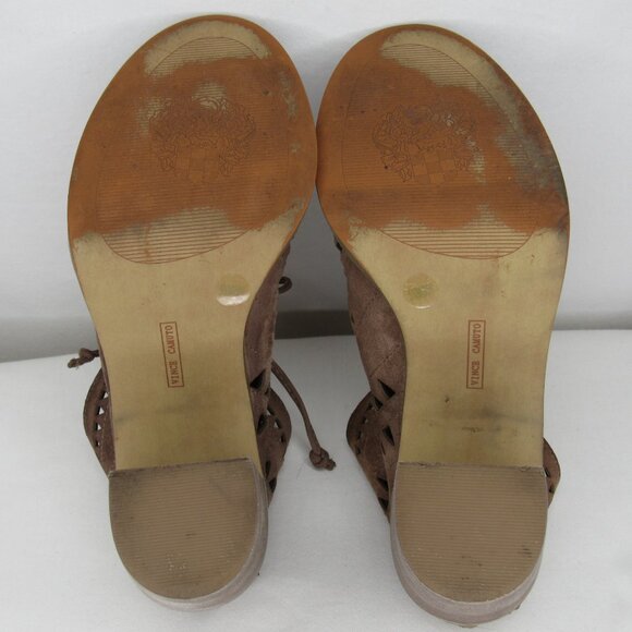 Vince Camuto Tan Suede Leather TARITA Sandal Cut Out Stacked Heel Women's 5.5 - Picture 8 of 10